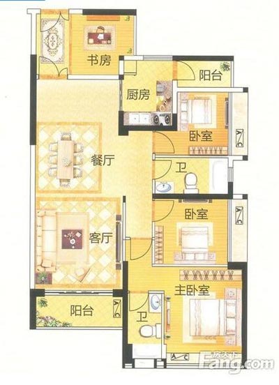 本單元的設(shè)計(jì)整體色調(diào)采用的是木色，不僅沿用了中式的端莊典雅，同時(shí)加入一些時(shí)尚的元素，讓整個(gè)空間多了現(xiàn)代的時(shí)尚感覺(jué)，卻不失中式的端莊。